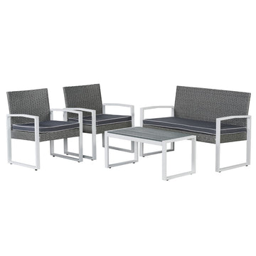 Elina 4-Piece Modern Coastal Faux Wicker Conversation Outdoor Patio Set - JONATHAN Y